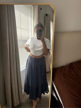 aerie Navy Tiered Maxi Skirt